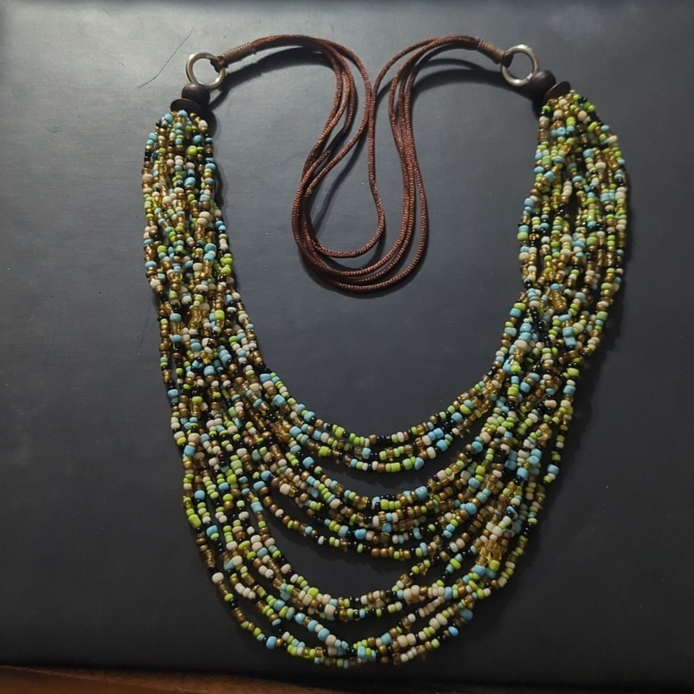 Multi Color Beaded Multi Strand Layered Statement Necklace